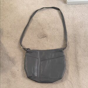 Gray Leather Shoulder Bag